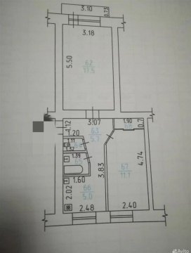 2-к квартира, 5/5 эт., 43м²